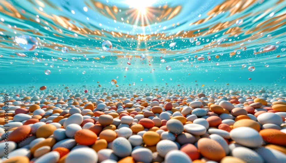 Fototapeta premium Colorful Pebbles Underwater Scene