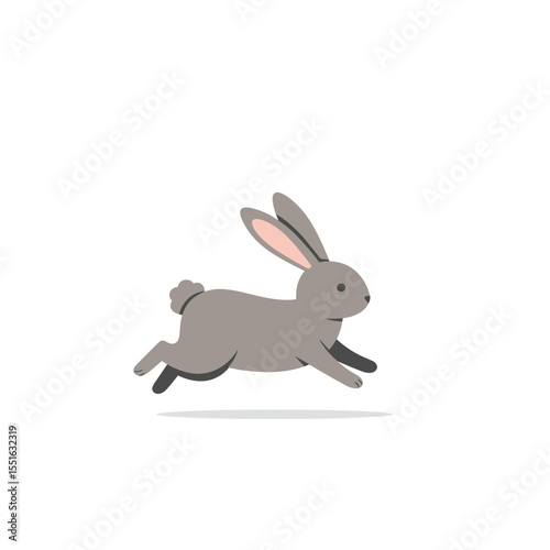 Grey Rabbit in Mid-Leap: A Simple Side-Profile Illustration.
