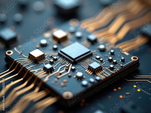 Vista macro de un microcontrolador miniaturizado, que destaca sus sensores integrados, cables de unión de oro y diseño avanzado de SoC
