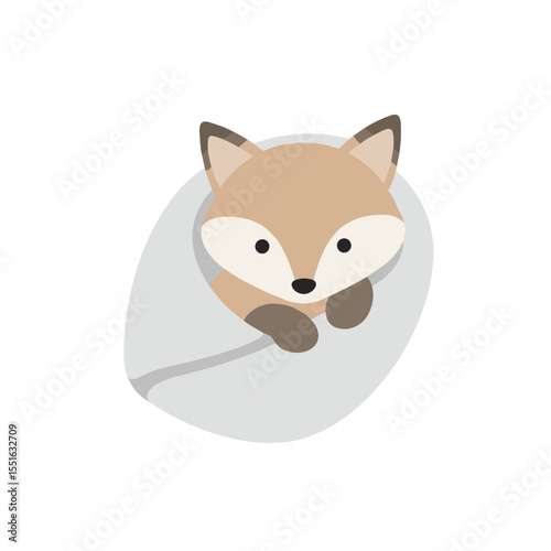 Adorable Cartoon Fox Cub Snuggled Comfortably in a Soft Gray Swaddling Blanket.