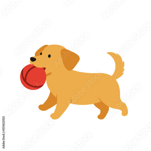 Playful Golden Retriever Puppy with a Red Ball.