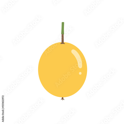 Single Golden Passion Fruit Illustration with Stem.