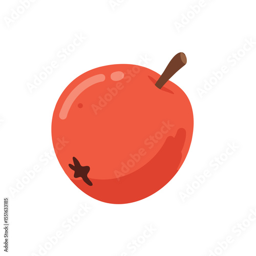 Slightly Imperfect Red Apple with Brown Stem.