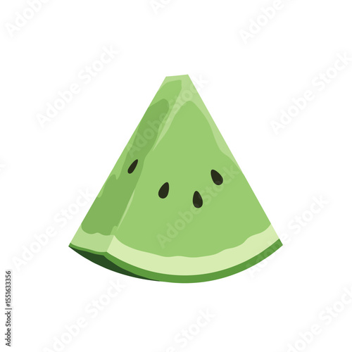 A Refreshing Green Watermelon Slice with Black Seeds Isolated and Fresh.
