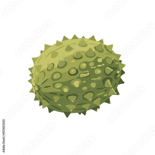 Vibrant Green Horned Melon with Spikes a Unique Tropical Fruit Illustration.
