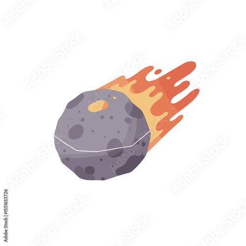 Cartoon Comet with Fiery Trail in Space.