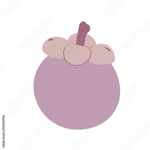 Stylized Mangosteen Fruit with Crown and Stem in Muted Purple Tones.