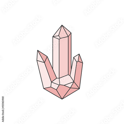 Geometric Pink Crystal Cluster Illustration.
