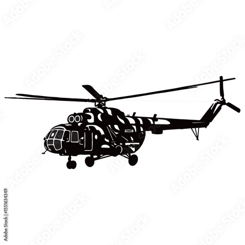 Silhouette image of a helicopter on a white background