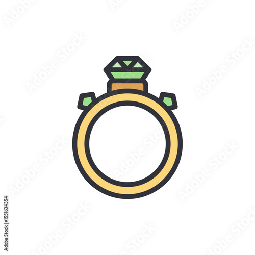 Elegant Golden Ring Featuring A Prominent Green Gemstone Decoration