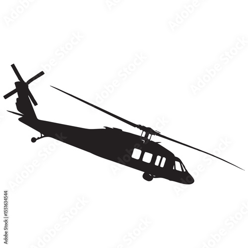 Silhouette image of a helicopter on a white background