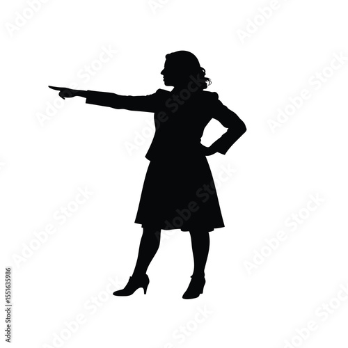 Silhouette of a confident woman in business attire pointing forward assertively