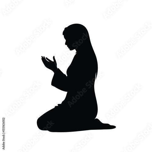 Silhouette of a Woman Kneeling in Prayer or Supplication to God