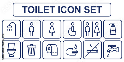 Toilet icon set, male or female restroom wc. Editable stroke. Vector illustration