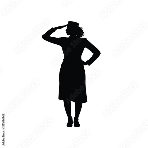 Silhouette of a female officer saluting in uniform with a hat