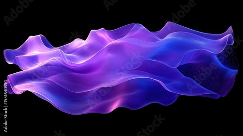 Abstract flowing purple and blue waves on a dark black background. Great for science, technology, or modern design projects.