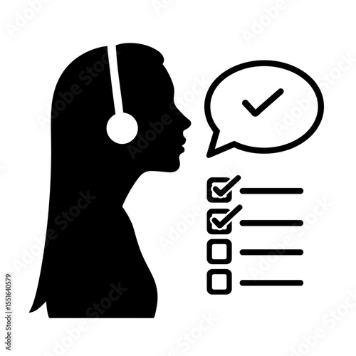 Silhouette of voice assistant with checklist, digital task management concept