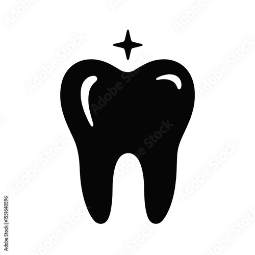 Tooth silhouette with sparkle icon, dental health cleanliness symbol