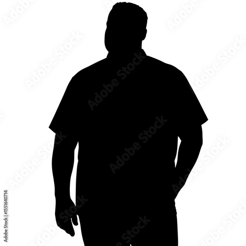 Silhouette of plus-size man posing in short-sleeve shirt, body positivity fashion