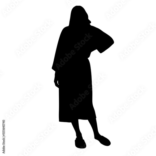 Silhouette of person in robe and slippers on white background, at-home comfort relaxation