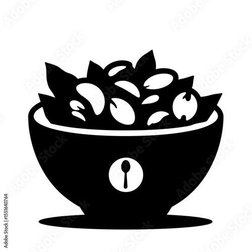 Silhouette of salad bowl with allergy symbol, fresh meal option on white background