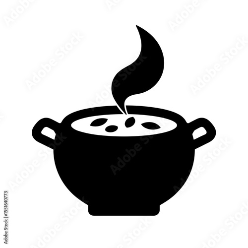 Silhouette of steaming soup pot with allergen icon, safe nourishment, health care