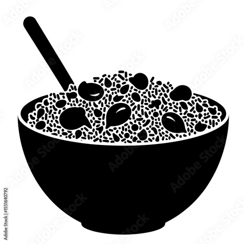 Silhouette of quinoa and roasted vegetables bowl, plant-based nutrition copyspace