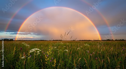 Double Rainbow Over Meadow: Nature's Promise
