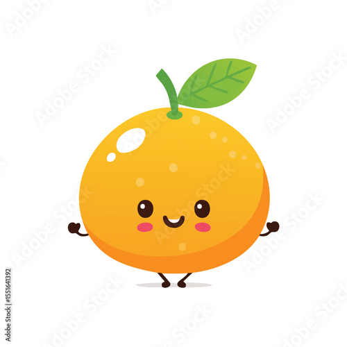 Minimal flat vector of a cute Yuzu with bold black outline happy expression no gradients