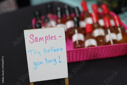 Samples sign on a table