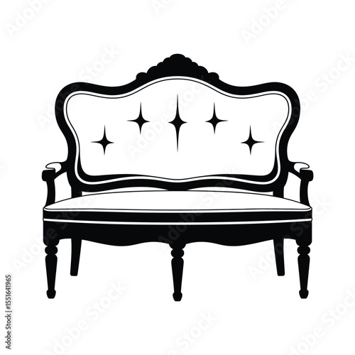 Elegant Black and White Silhouette of a Vintage Style Tufted Settee