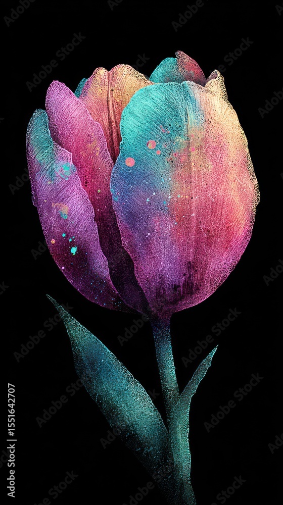 Fototapeta premium Vibrant, abstract tulip on black