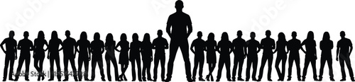 Silhouette of diverse team, standing group, leadership, teamwork, unity, collaboration, corporate people, confidence, diversity, business community, success