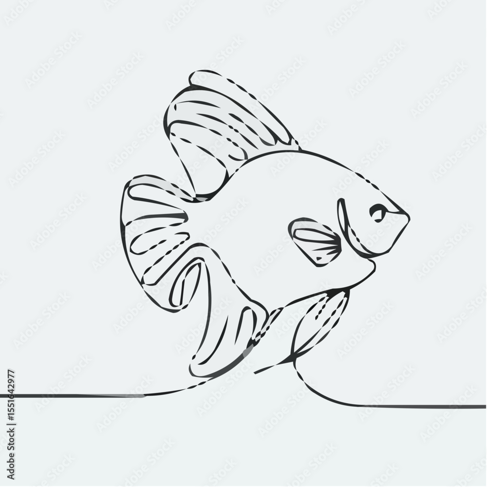 Fototapeta premium Continuous line drawing of a goldfish swimming on light background 