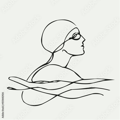 Professional swimmer in cap and goggles swimming in water illustration  