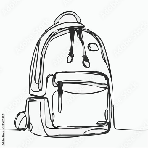 Minimalist line drawing of a backpack on a white background  