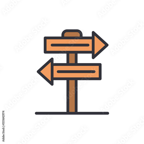 Illustrated Directional Signpost Depicting Conflicting Choices Or Navigation