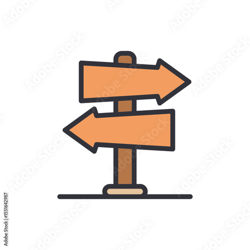 Wooden Directional Sign With Two Arrows Pointing In Opposite Directions