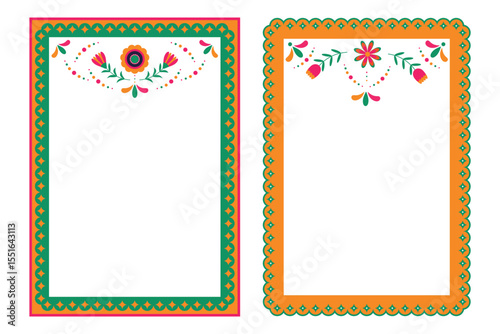 Set of festive vector frames with flowers and decorative elements. Mexican fiesta, Cinco de Mayo - festive frame, social media story. Design element for banner, poster.