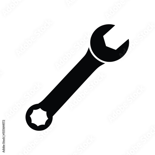 Black silhouette of a combination wrench a tool for tightening bolts and nuts
