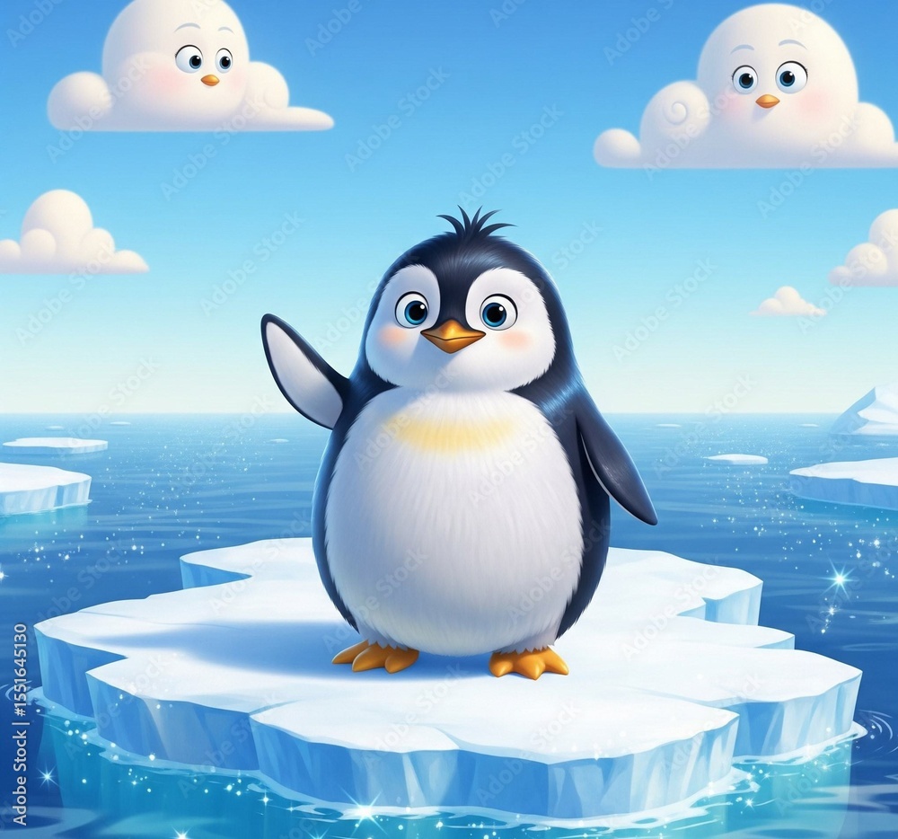 Naklejka premium Kleiner niedlicher Pinguin auf einer Eisscholle