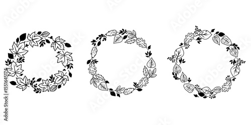 Set of autumnal leaves wreath. Autumn leaves decoration wreath collection. Vector illustration.