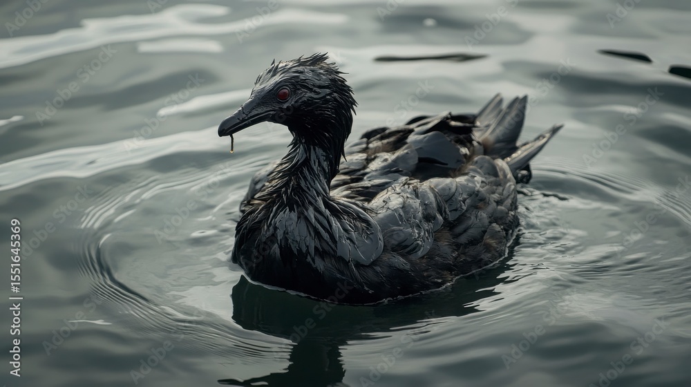 Fototapeta premium Dark Gray Waterbird On Calm Water