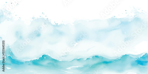 Abstract Watercolor Texture in Light Blue and Green Tones with Smooth Transitions and Faded Edges. Minimal Watercolor Background in Soft Pastel Tones with Gentle Brush Flow on White Paper