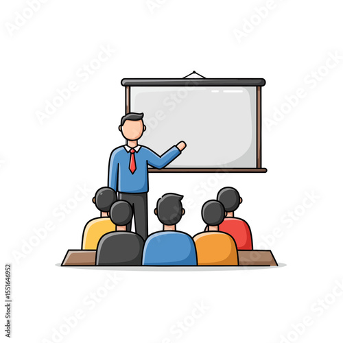 Professional Businessman Teacher Presenting Education Training Business Concept to Audience Seminar Workshop Lecture Illustration Vector Graphic Element Design Resource