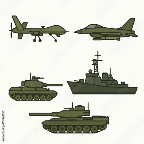 national defense (military, war equipment and military strategy, technology, cyberwar). globalization, diplomacy, and world peace. vector illustration