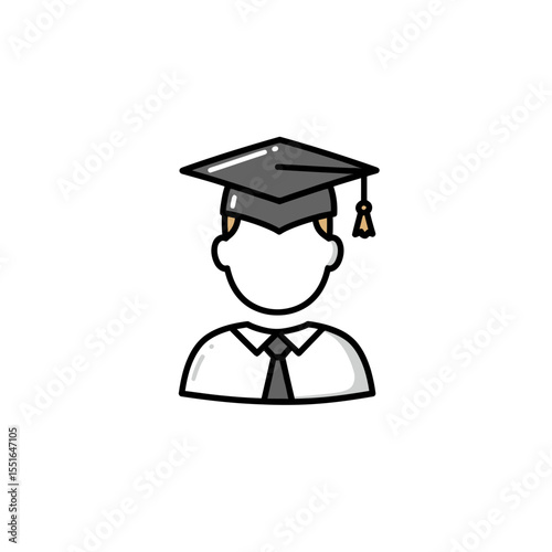 Modern outline icon shows graduate student in mortarboard cap tie academic success educational achievement completion studies learning accomplishment future professional life