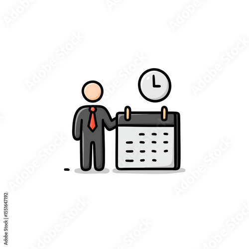 Professional businessman planning schedule organizing appointments managing deadlines utilizing a calendar and clock icon vector illustration symbolizing efficient time