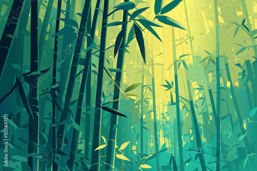 Flat vector illustration of picturesque view of bamboo grove