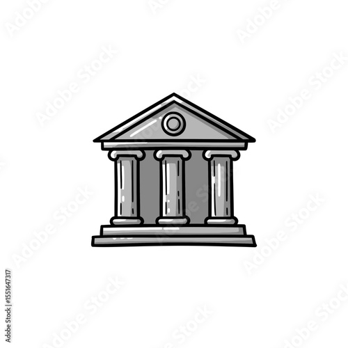 Minimalistic vector sketch icon depicting ancient structure with grand columns and pediment symbolizing concepts like banking authority justice learning and historical preservation
